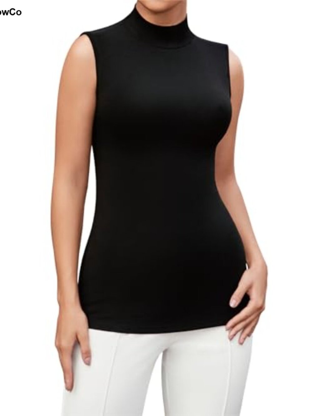 Mock Turtleneck Sleeveless Tank Top Stretch Fitted Basic Layer Women's